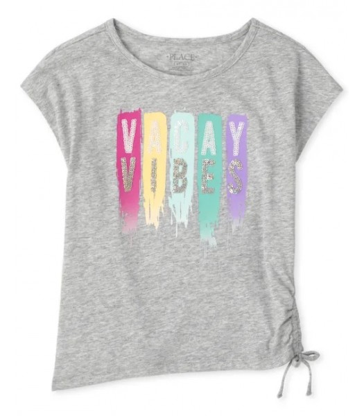 Childrens Place Grey Vacay Vibes Sequin Side Tie Tee